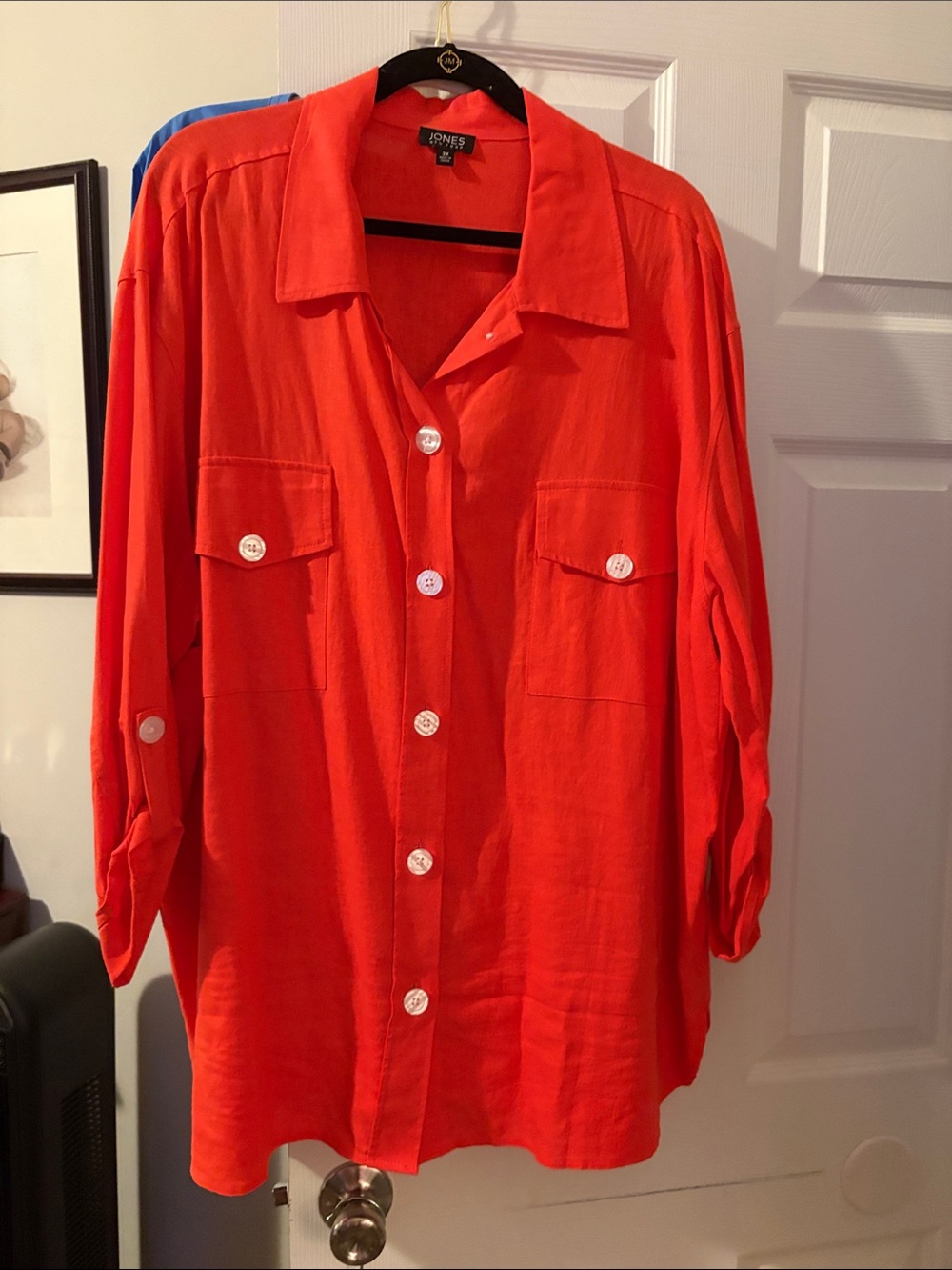 Jones New York Bright Orange Button-Front Shirt with Patch Pockets